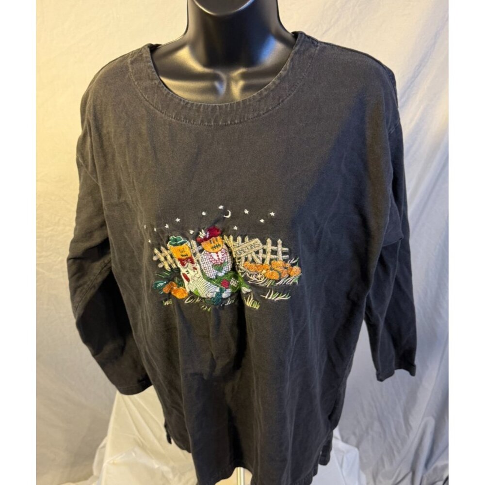 Shenanigans Vintage Women’s Fall Vibes Pumpkins Embroidered Top Kitchy Small